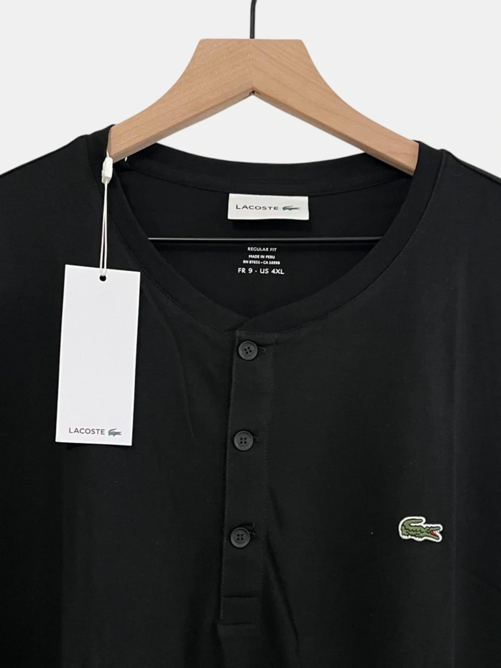 Lacoste Men's Henley T-Shirt 4XL Black Regular Fit Pima Cotton 3 Button NWT - Picture 1 of 6